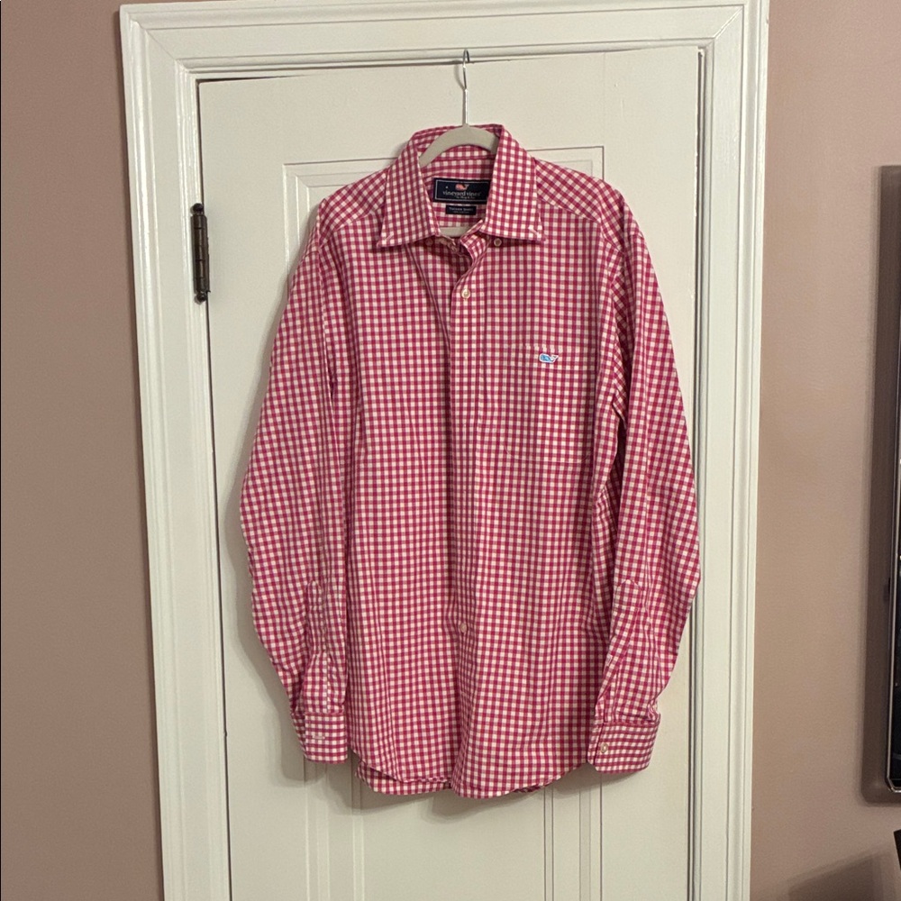 Vineyard Vines Deep Pink Gingham Men's Button Down Shirt Size Small